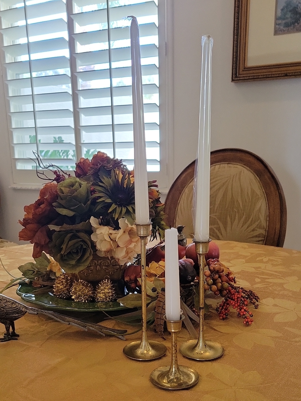 Brass Taper Candle Holders Trio - Elegant Gold Home Accent Vintage
